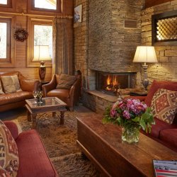 The comfortable Living area with fireplace in Chalet La Petite Pia Meribel