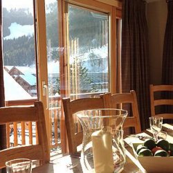 Chalet Montee dining area with lovely views