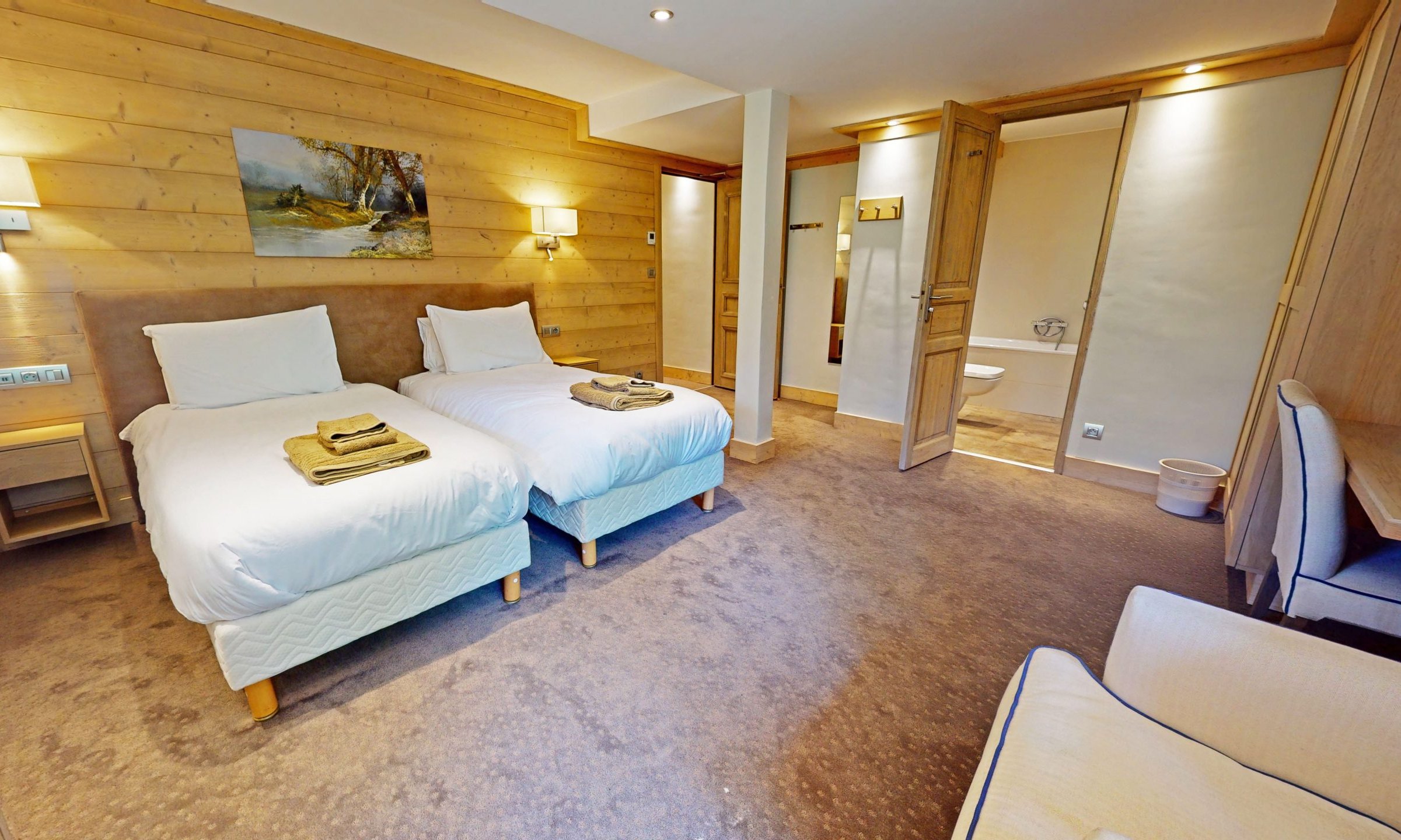 One of the ensuite Twin Bedrooms in Chalet Eleanor Meribel