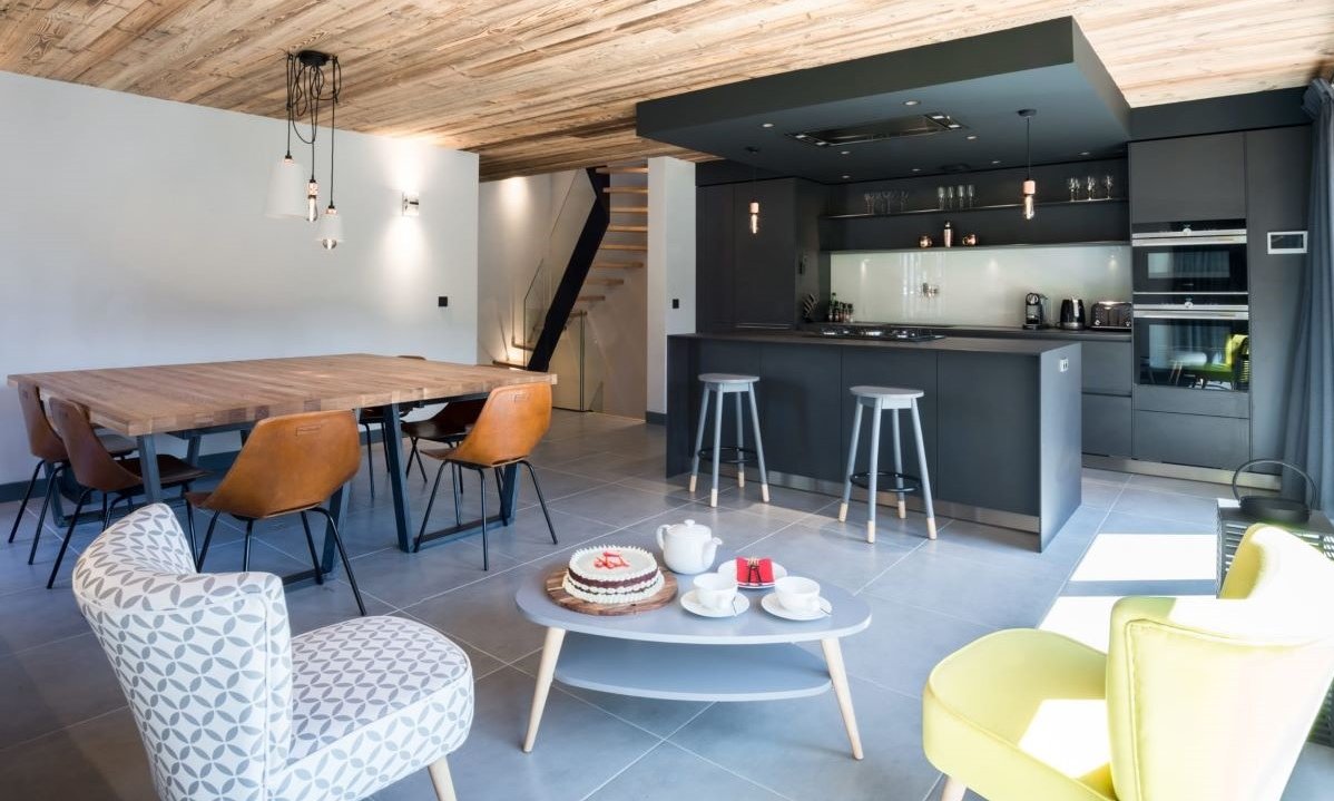 The Dining room and Kitchen in Chalet Caro Meribel