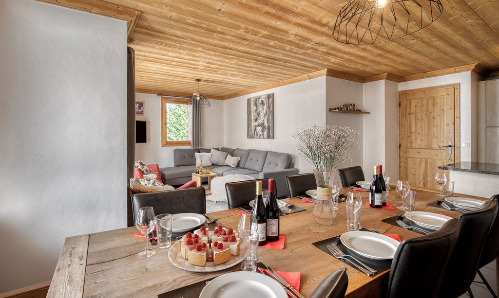 The comfortable Dining and Living area in Catered Chalet Sabot Val in Thorens