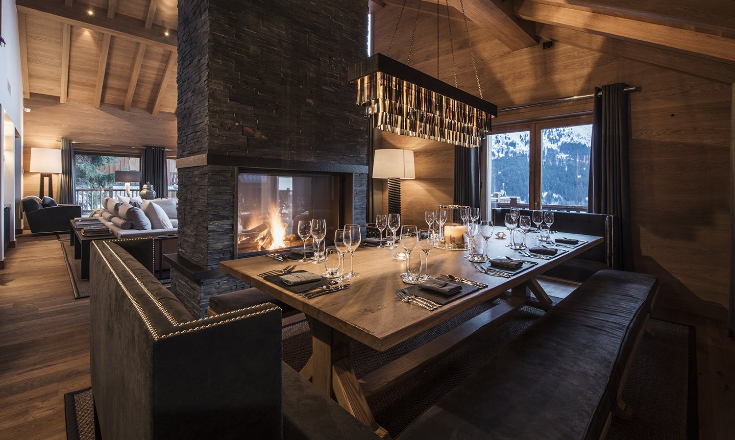 The Dining and Living areas in Chalet Le Grenier in Meribel Centre