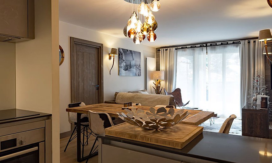 The Kitchen and Dining areas in Apartment La Suite in Meribel