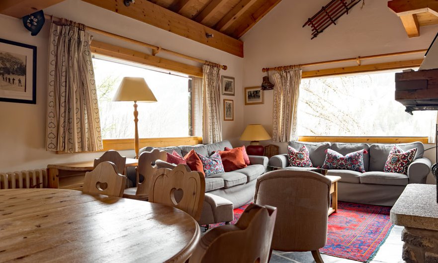 The dining and spacious living area in Chalet Blanche Neige in Meribel Centre
