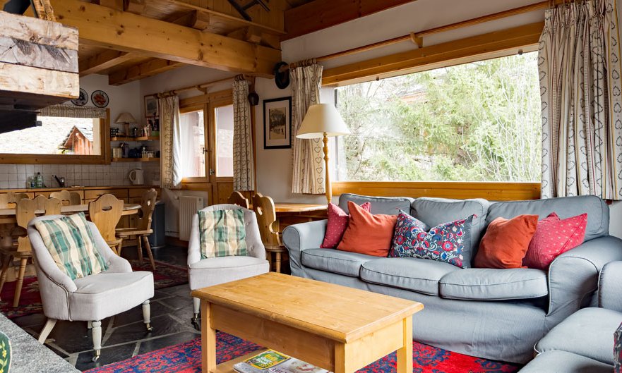 The living area in Chalet Blanche Neige in Meribel Centre