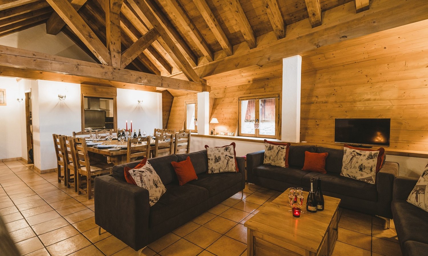 Living and Dining area in Chalet Meru Meribel