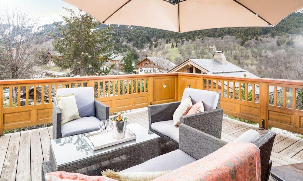 The Terrace seating area at Chalet Bellacima Lodge in Meribel