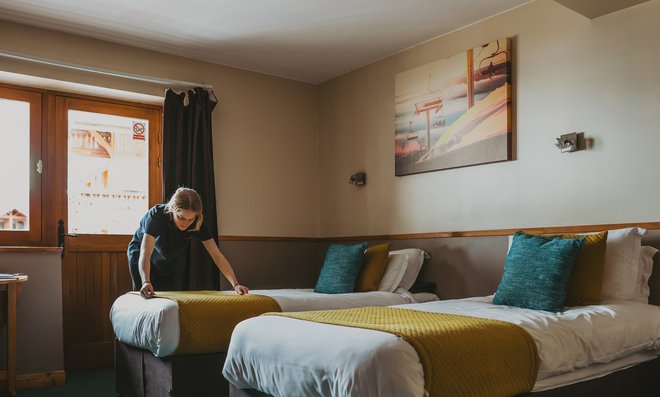 One of the bedrooms in Hotel Les Grangettes in Meribel