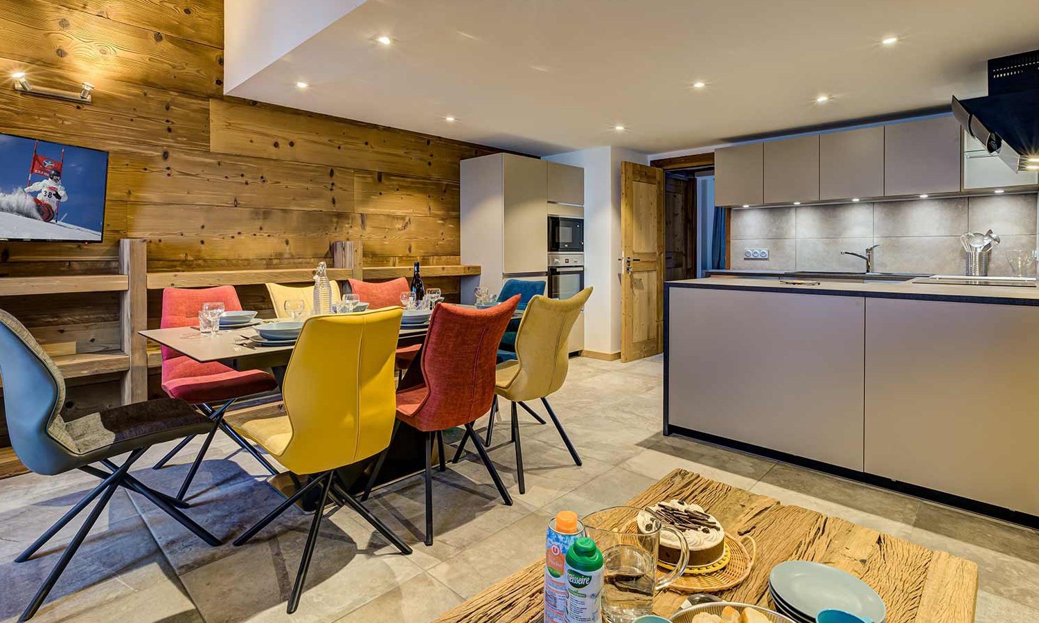 The Kitchen and Dining area in Chalet Germaine Meribel Mottaret