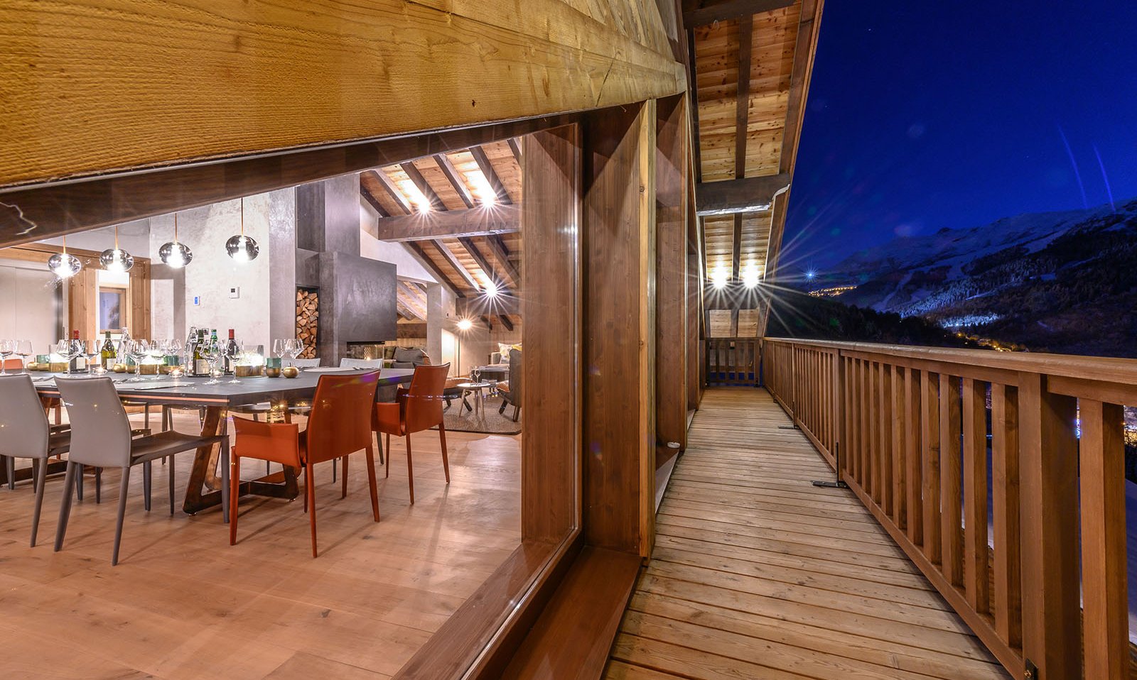 The beautiful dining area and large terrace in Chalet Serendipity Meribel Village
