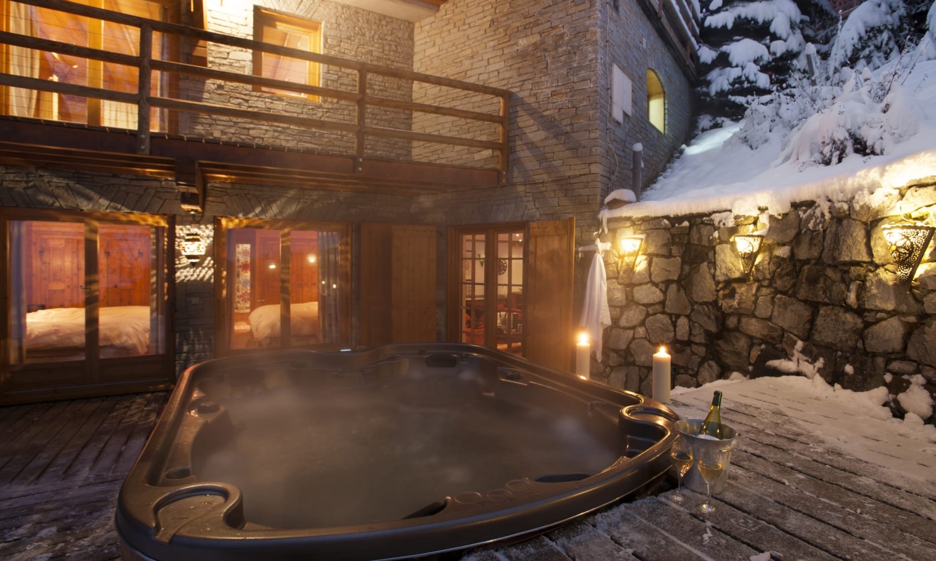 The outdoor Hot Tub at Chalet La Petite Pia in Meribel