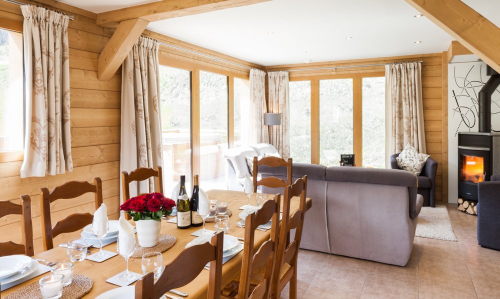 The living & dining room in Chalet Les Sauges in Meribel Les Allues