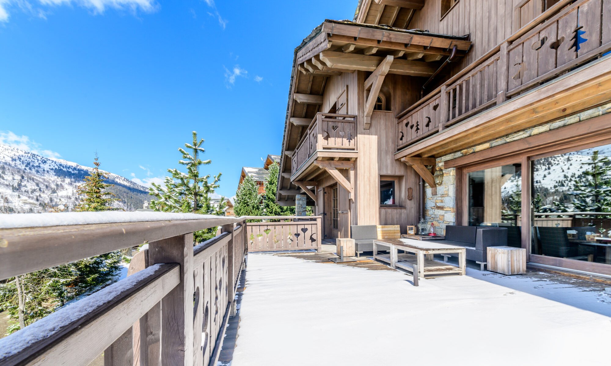 The large Terrace at Chalet Amarena in Meribel