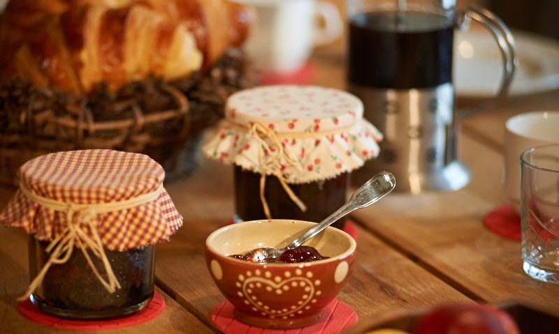 Croissants, jam and fresh coffee