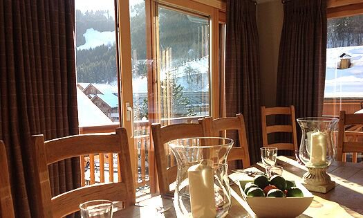 Chalet Montee dining area with lovely views