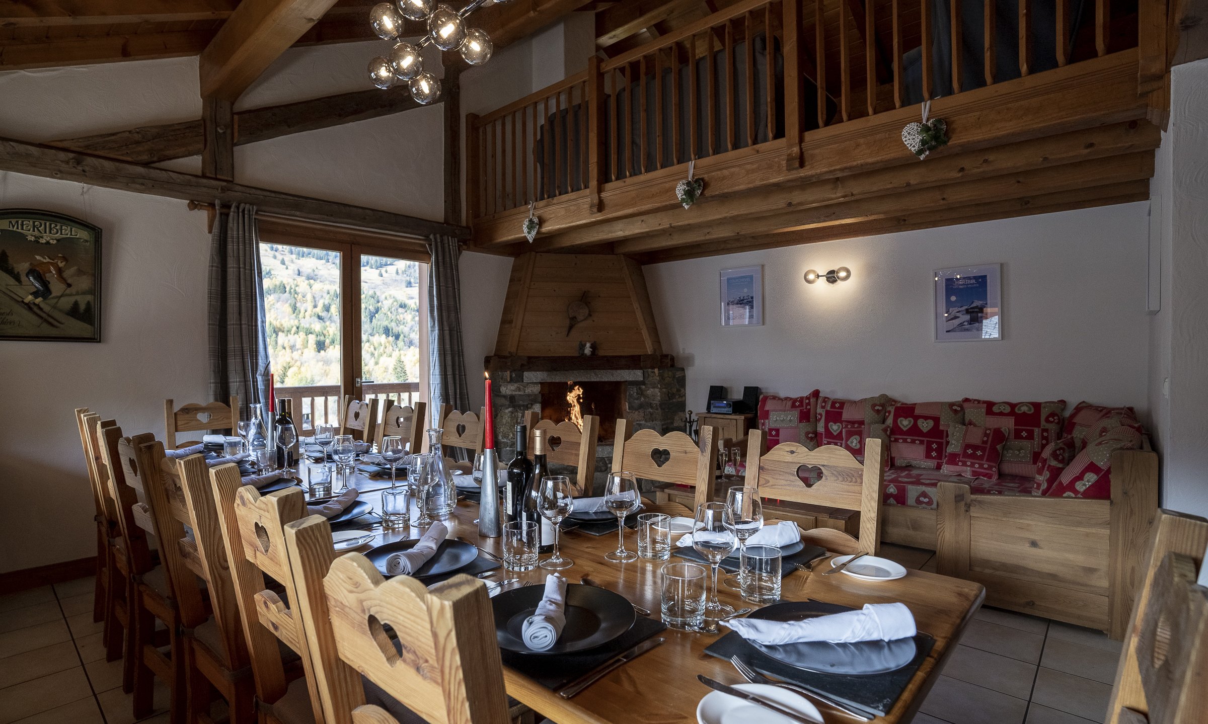 Spacious dining area and living room in Chalet Everest in Meribel