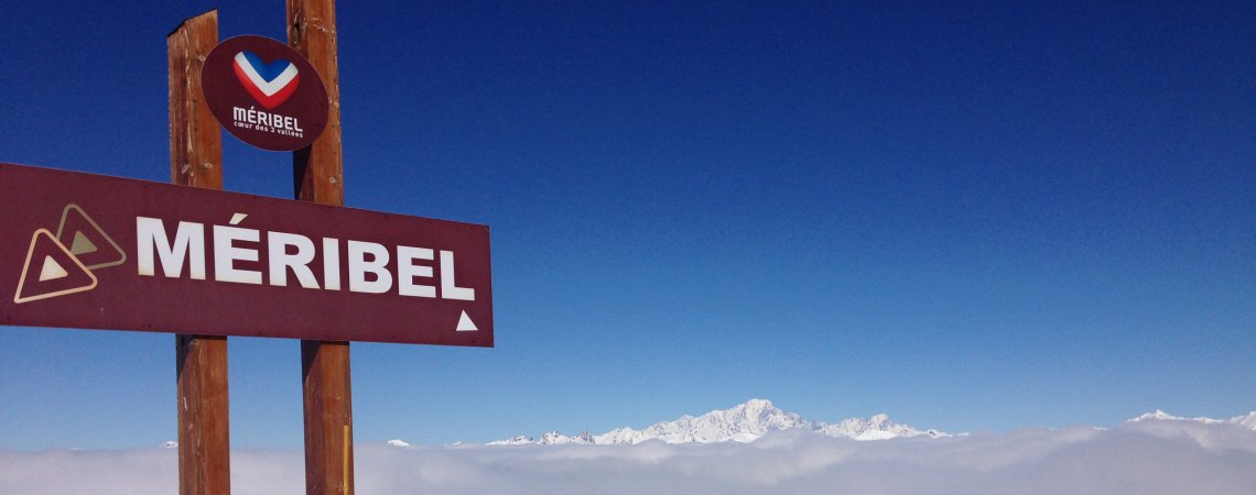 Meribel piste sign in the mountains