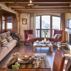 The Living and Dining area in the 4 Bedroom South facing Apartment in Residence L'Oxalys, Val Thorens
