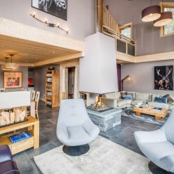 Chalet Bellacima Lodge Living area with fireplace, Meribel