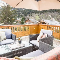 The Terrace seating area at Chalet Bellacima Lodge in Meribel