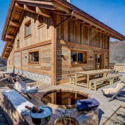 The Terrace with hot tub at Chalet Bergeronnette in Meribel Nantgerel