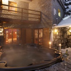 The outdoor Hot Tub at Chalet La Petite Pia in Meribel