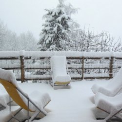 Snowy terrace at chalet La Fugue Meribel