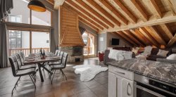 The spacious Dining and Living area in Chalet Sabot Penthouse in Val Thorens